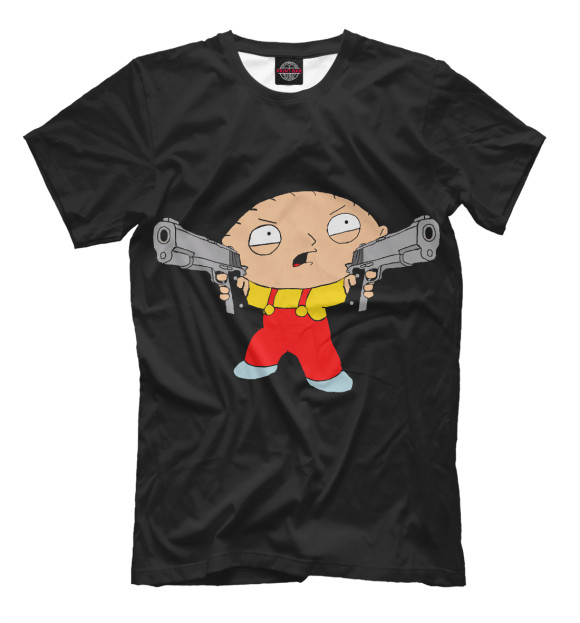 Мужская футболка с изображением Стьюи Гриффин с пистолетами цвета Черный