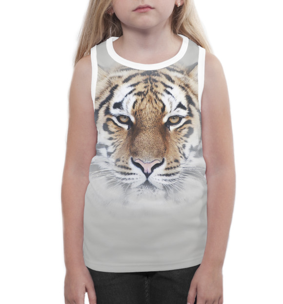 Майка для девочки с изображением Тигр цвета Белый