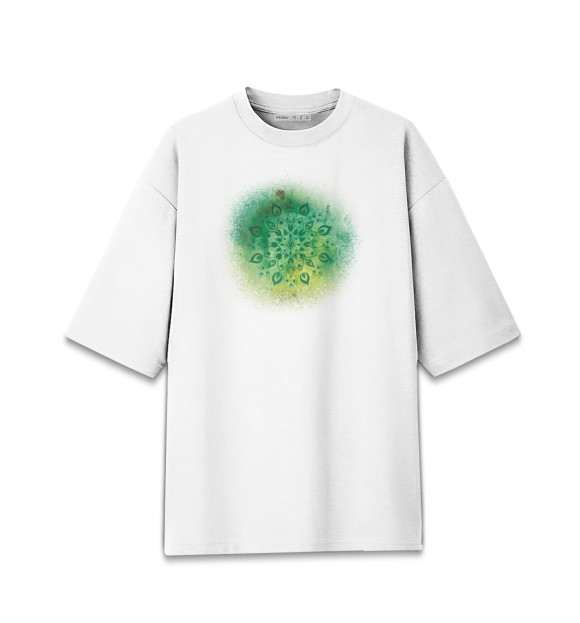 Женская футболка оверсайз с изображением Зелёная мандала природы и исцеления цвета Белый