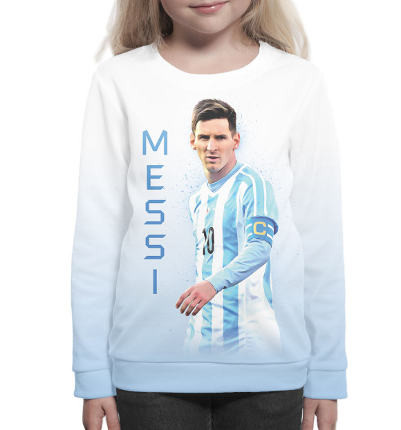 Свитшот для девочек с изображением Lionel Messi цвета Белый