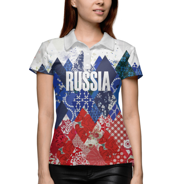 Женское поло с изображением Орнамент – флаг России цвета Белый