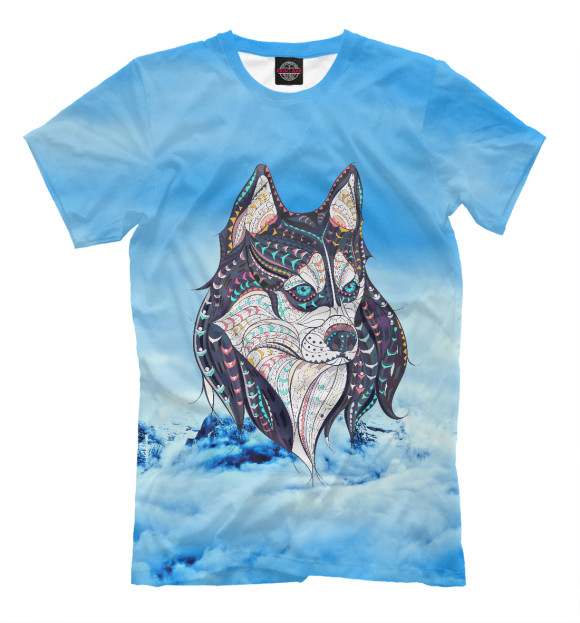 Мужская футболка с изображением Siberian Husky цвета Грязно-голубой