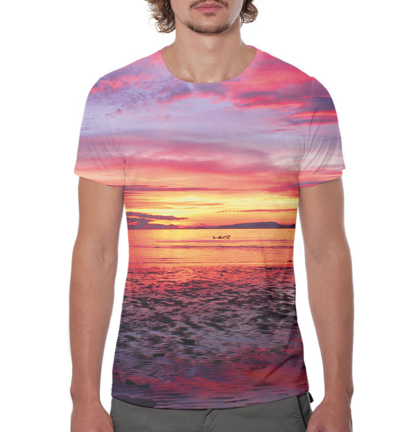 Мужская футболка с изображением Малиновый закат цвета Белый