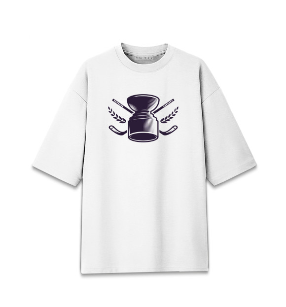 Женская футболка оверсайз с изображением Хоккейный кубок с клюшками цвета Белый
