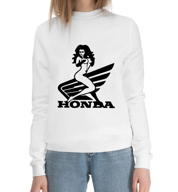 Женский хлопковый свитшот с изображением Honda цвета Белый
