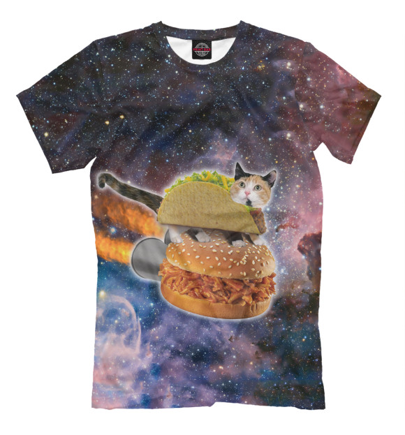 Мужская футболка с изображением Котэ в космосе цвета Молочно-белый