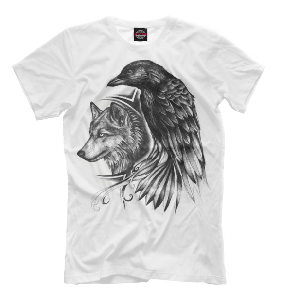 Мужская футболка с изображением Волк и ворон цвета Белый