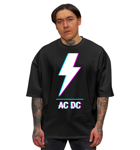 Мужская футболка оверсайз с изображением AC DC Glitch Rock цвета Черный