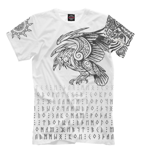 Мужская футболка с изображением Славянский ворон цвета Белый