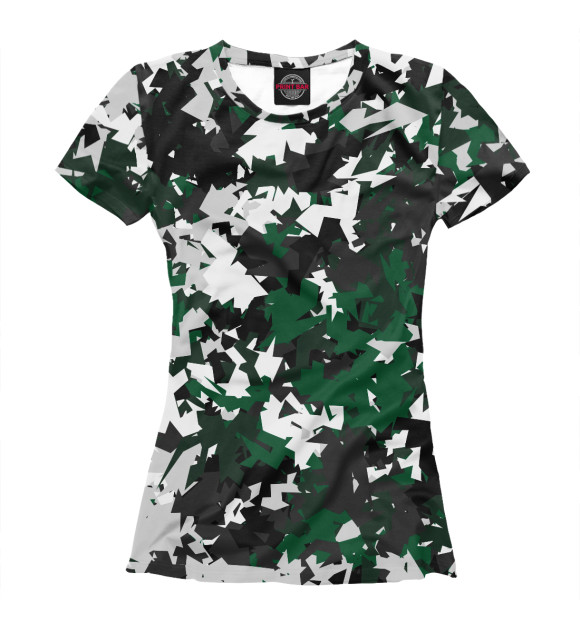 Женская футболка с изображением Зелено-Черный камуфляж цвета Белый