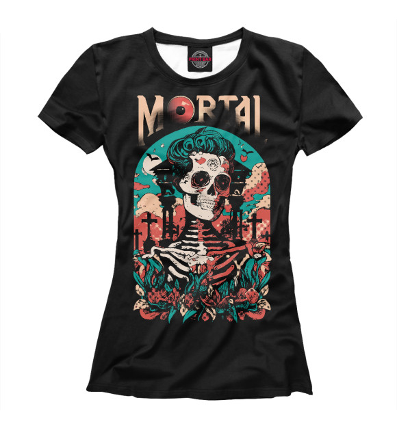 Женская футболка с изображением Mortal скелетон цвета Белый