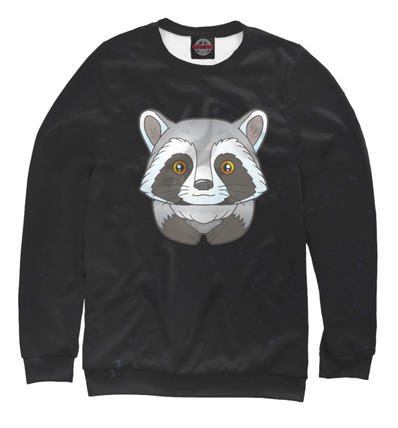 Женский свитшот с изображением Little cute raccoon цвета Белый