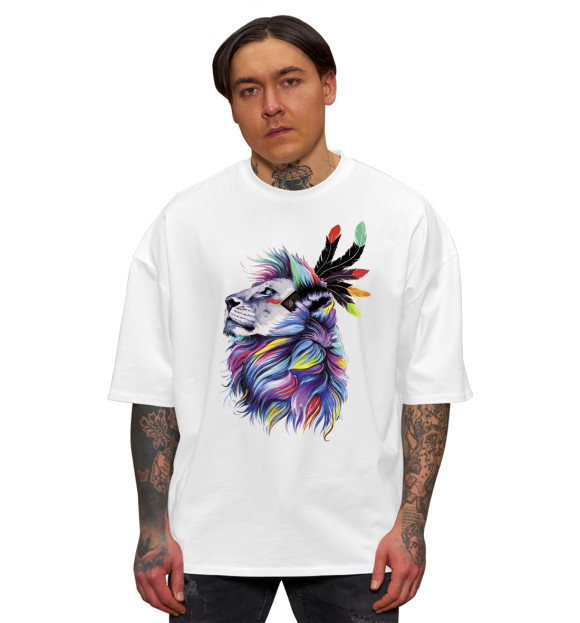Мужская футболка оверсайз с изображением Art lion цвета Белый