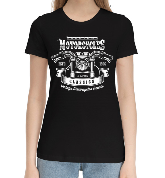 Женская хлопковая футболка с изображением Custom motorcycles classics цвета Черный