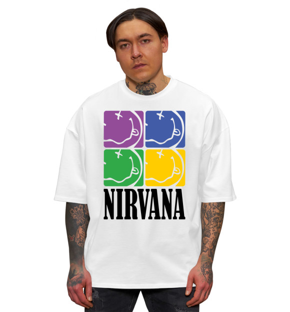 Мужская футболка оверсайз с изображением Nirvana цвета Белый