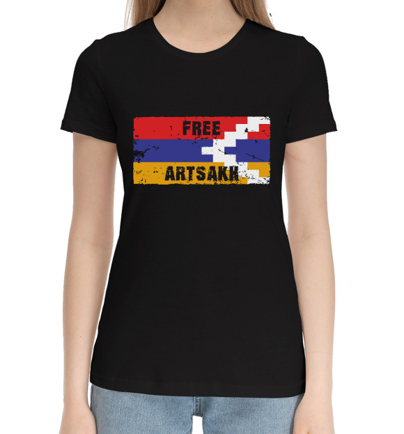 Женская хлопковая футболка с изображением Free Artsakh цвета Черный