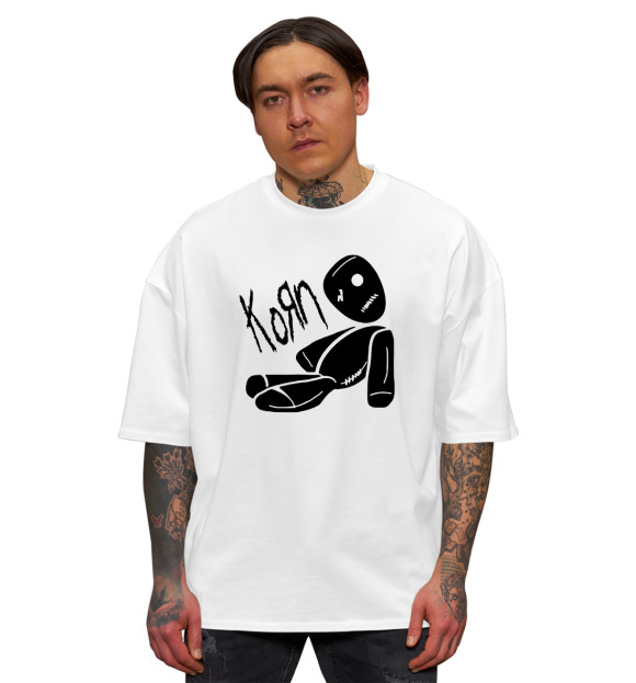 Мужская футболка оверсайз с изображением Korn цвета Белый