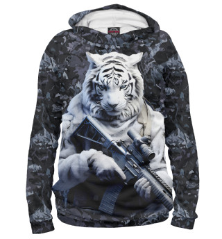 Мужское худи Белый тигр солдат зима