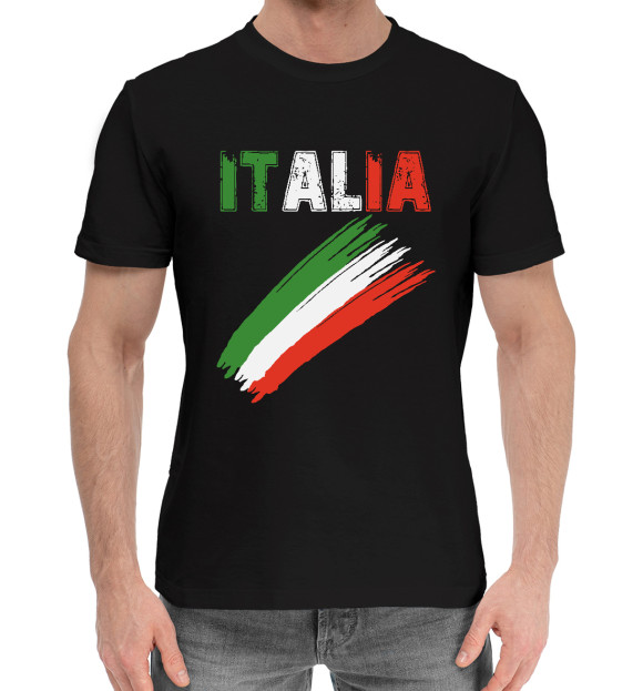 Мужская хлопковая футболка с изображением Italia цвета Черный