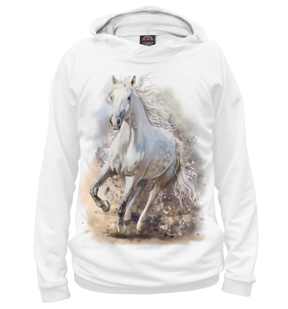 Мужское худи с изображением Белая лошадь цвета Белый