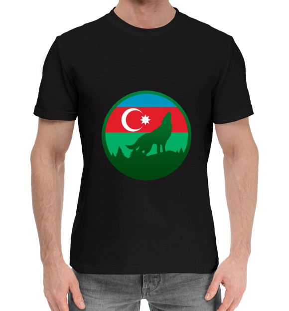 Мужская хлопковая футболка с изображением Азербайджан цвета Черный