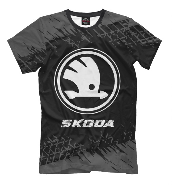 Мужская футболка с изображением Skoda Speed Tires на темном цвета Белый