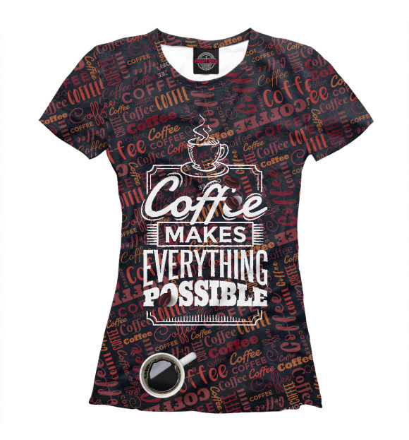 Женская футболка с изображением Я Люблю Кофе цвета Белый