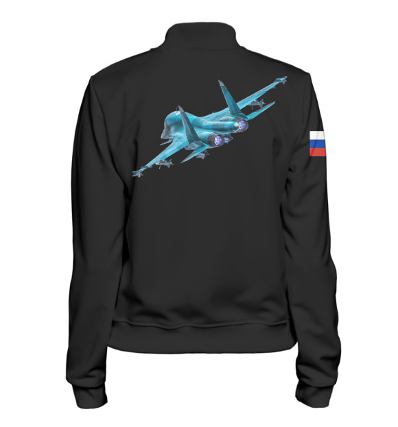 Женский бомбер с изображением Су-35 чёрный цвета Белый