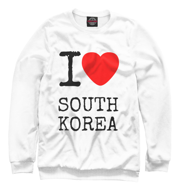 Женский свитшот с изображением I love South Korea цвета Белый