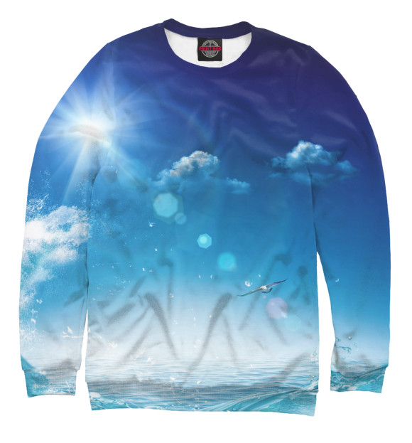Мужской свитшот с изображением Синее небо и море цвета Белый