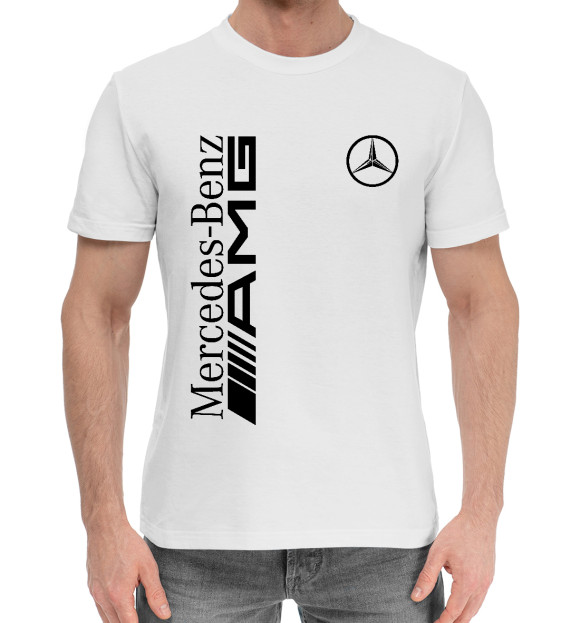 Мужская хлопковая футболка с изображением Mersedes-Benz AMG цвета Белый