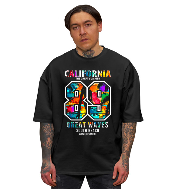 Мужская футболка оверсайз с изображением California цвета Черный