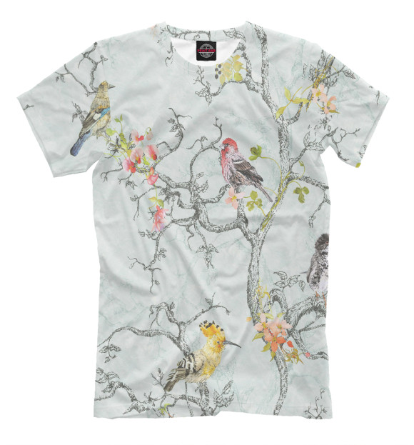 Мужская футболка с изображением птицы на кусте цвета Бежевый