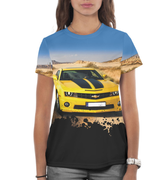 Женская футболка с изображением Chevrolet Camaro цвета Белый