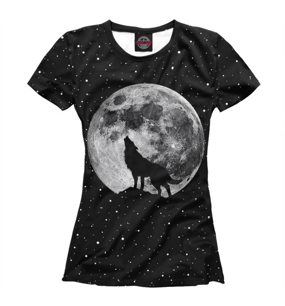Женская футболка с изображением Лунный волк цвета Белый