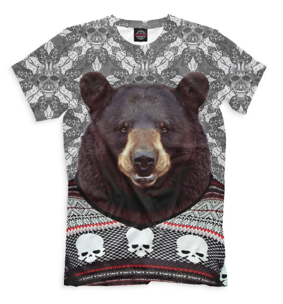 Мужская футболка с изображением Медведь в свитере цвета Серый