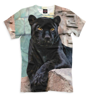 Мужская футболка Пантера на скалах