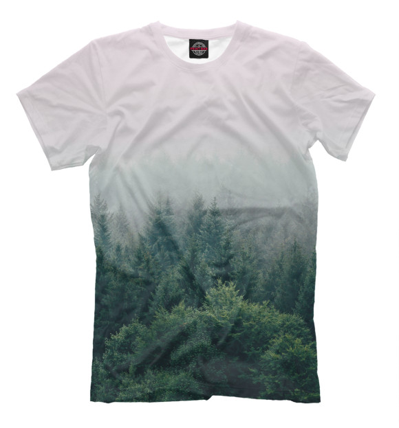Мужская футболка с изображением Туман над лесом цвета Молочно-белый