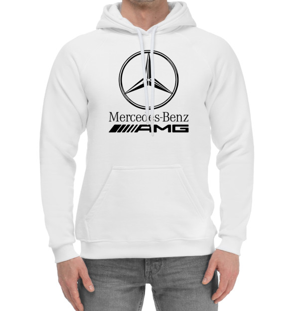 Мужской хлопковый худи с изображением Mersedes-Benz AMG цвета Белый