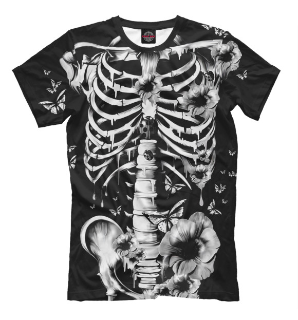 Мужская футболка с изображением Floral Skeleton цвета Черный