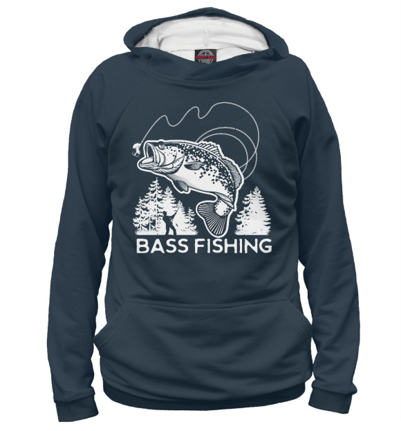 Мужское худи с изображением Bass Fishing цвета Белый
