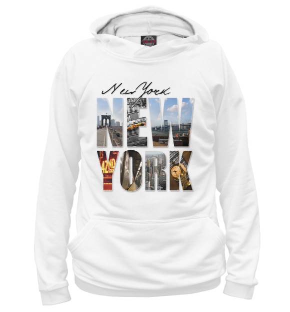 Женское худи с изображением Нью-Йорк цвета Белый