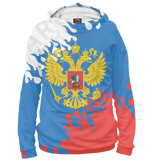 Худи для мальчика с изображением Флаг и герб России цвета Белый