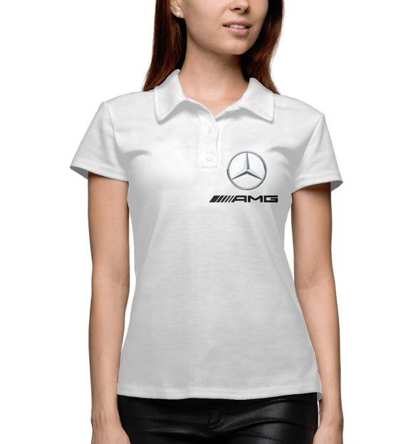 Женское поло с изображением Mercedes AMG цвета Белый