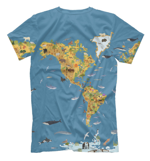 Мужская футболка с изображением Карта мира цвета Белый