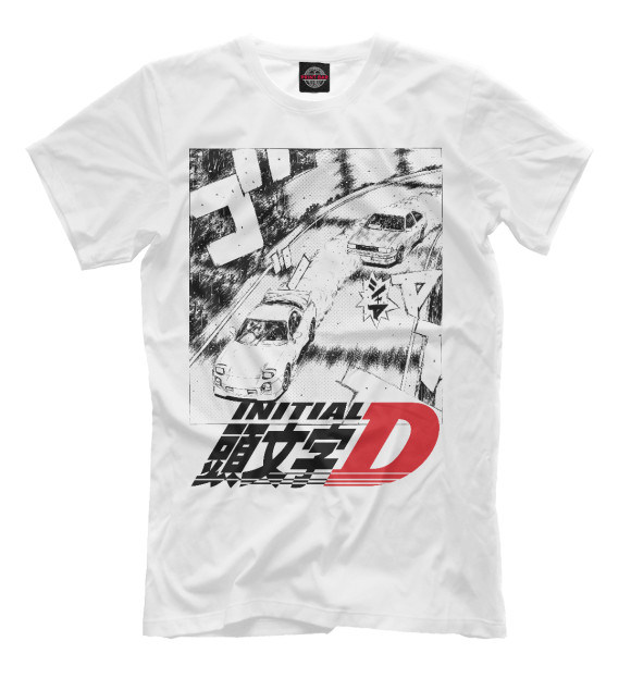 Мужская футболка с изображением Initial D Drift цвета Молочно-белый