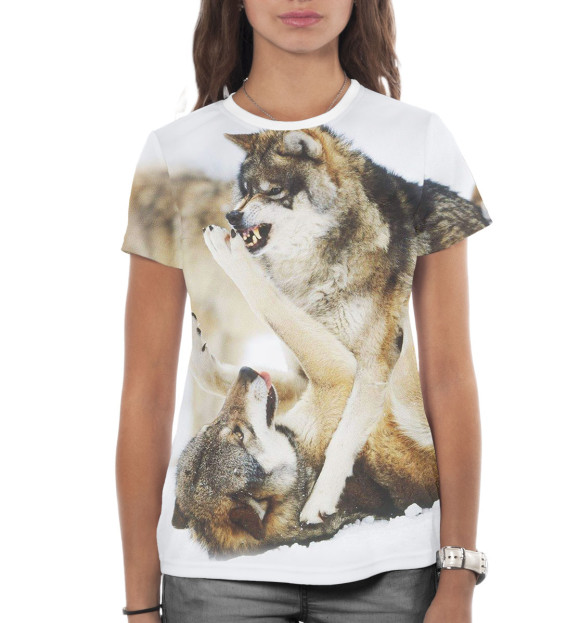 Женская футболка с изображением Волки цвета Белый