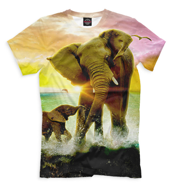 Мужская футболка с изображением Слоны цвета Молочно-белый