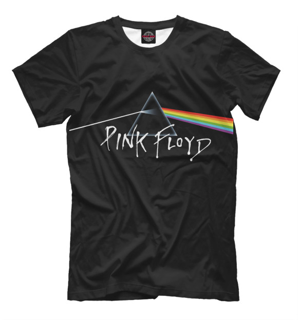 Мужская футболка с изображением Pink Floyd: Пинк Флойд лого и радуга цвета Белый