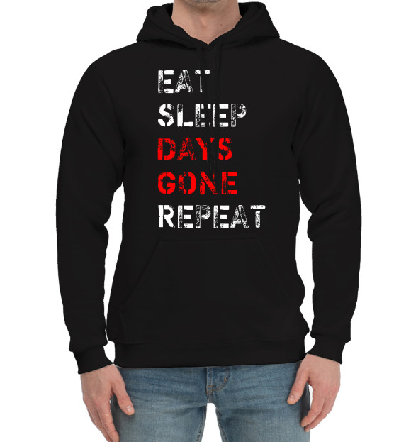 Мужской хлопковый худи с изображением Eat Sleep Days Gone Repeat цвета Черный
